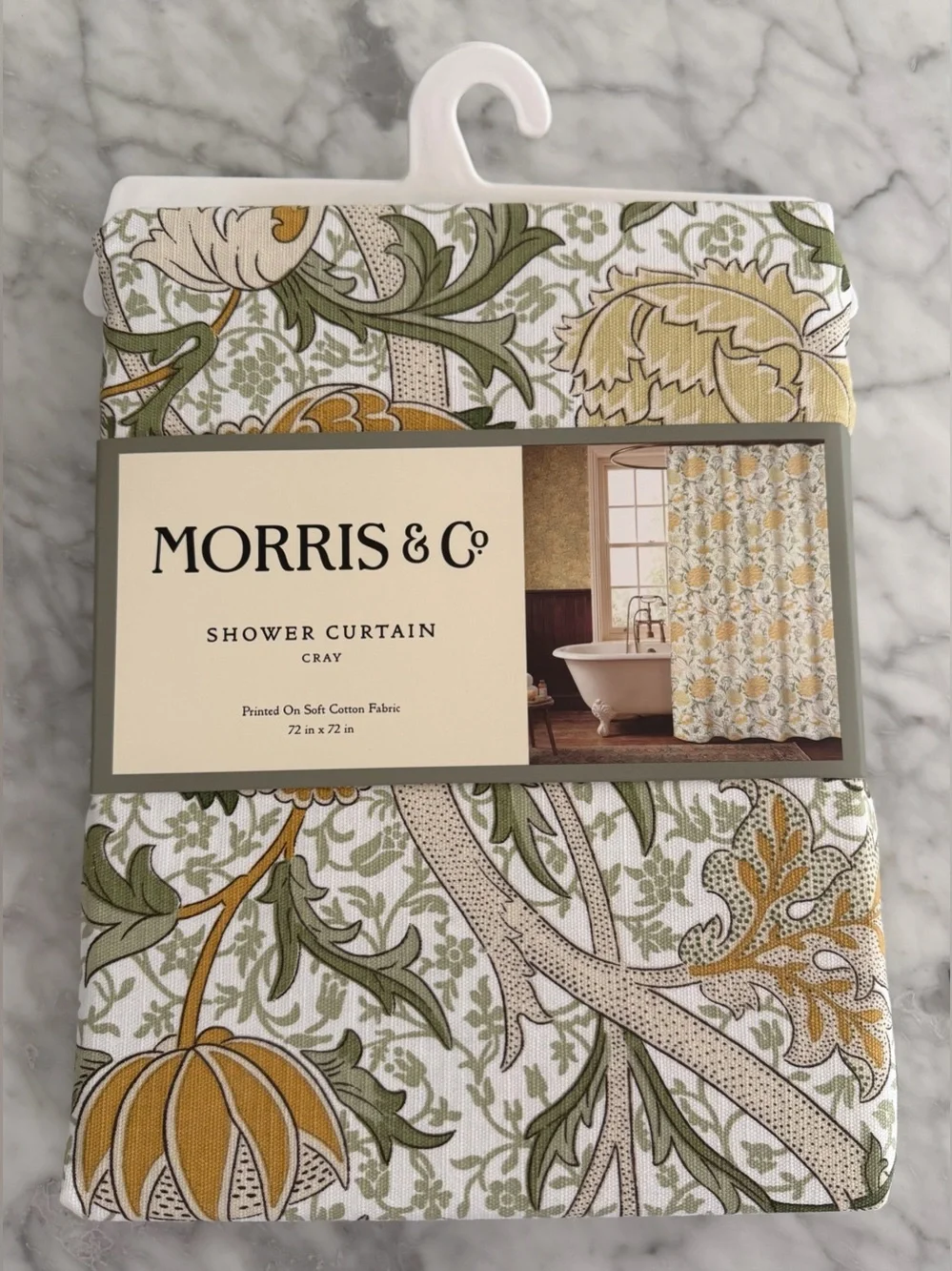 William Morris & Co Cray Shower Curtain Fabric 72x72” Flowers Green Yellow New